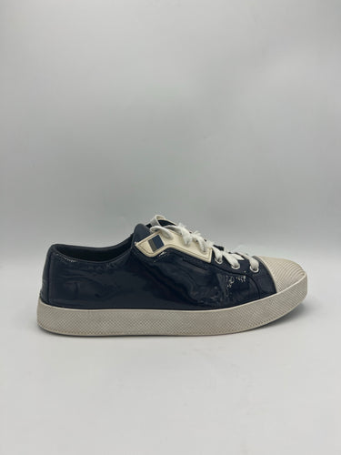 Prada Navy Patent Logo White Toe Cap Sneakers Size 40 EU