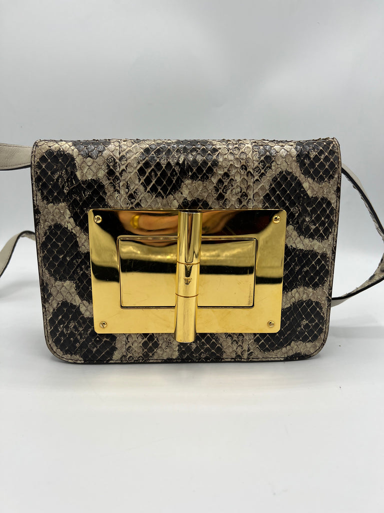 Tom Ford Natalia Snakeskin Medium Shoulder Bag Natural