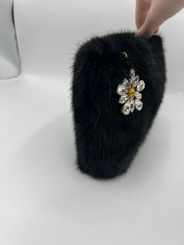 Dolce & Gabbana Black Mini Double Zip Clutch With Floral Zipper Accent