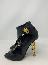 Load image into Gallery viewer, Tom Ford Black Buckled Chain Heel Cutout Sandal 37