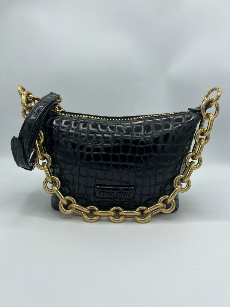 Miu Miu Miu Spirit croco-print leather bag black