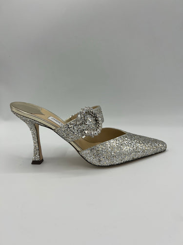 Jimmy Choo Marta 90 Silver glitter mules size 38