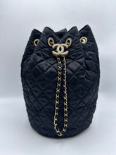 Load image into Gallery viewer, Chanel Nylon Quilted Bucket Shoulder/ Crossbody Sling Bag With Crystal Accents Black