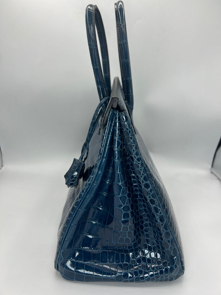 Hermes Shiny Porosus Crocodile Birkin 35 Bleu Roi PHW