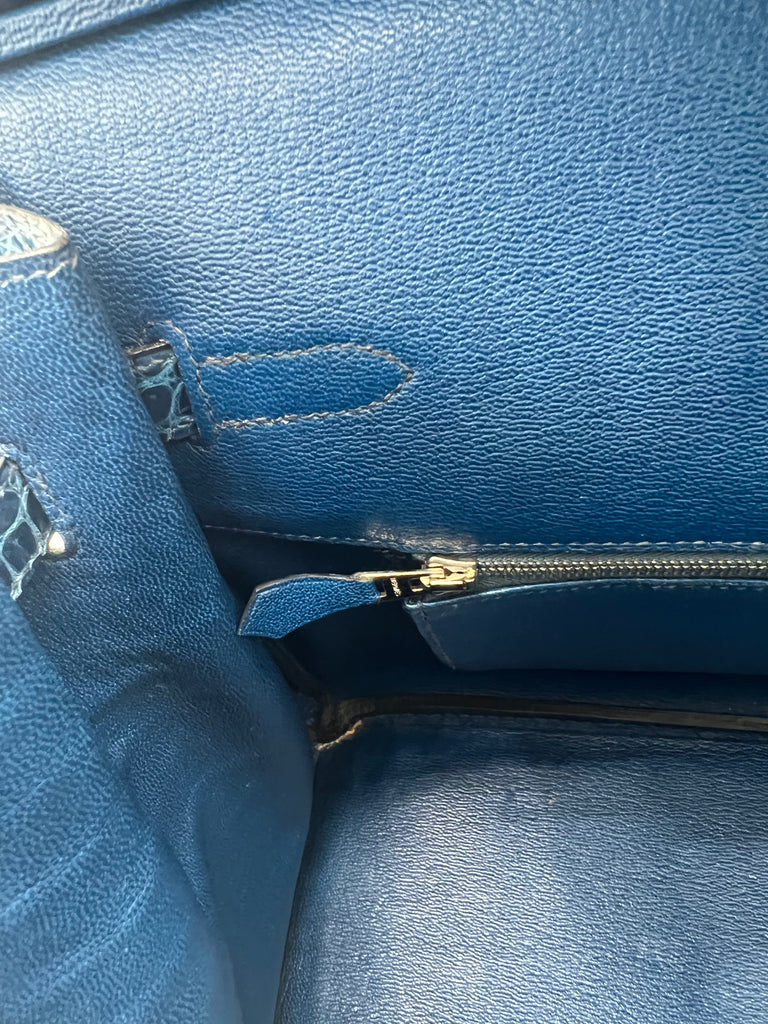 Hermes Shiny Porosus Crocodile Birkin 35 Bleu Roi PHW