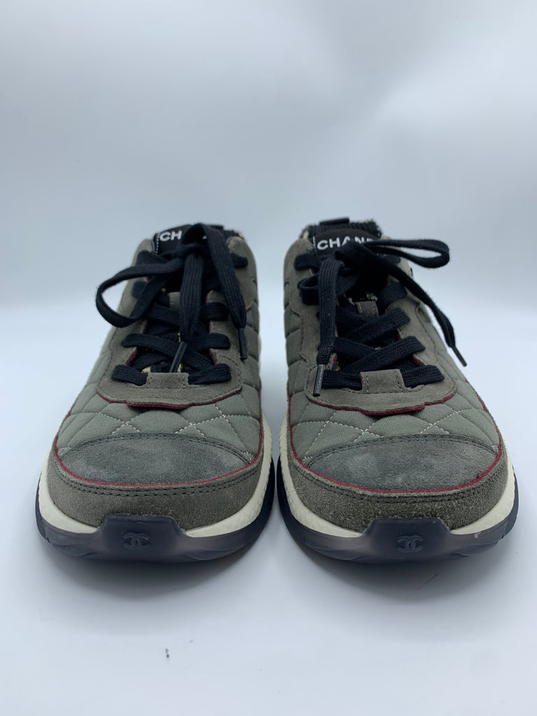 Chanel Olive Green/Tweed Sneakers Size38.5 EU