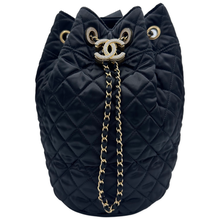 Load image into Gallery viewer, Chanel Nylon Quilted Bucket Shoulder/ Crossbody Sling Bag With Crystal Accents Black