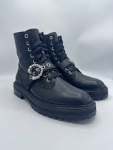 Load image into Gallery viewer, Jimmy Choo Cora Flat Ankle Boots Black Crystal Accents 38.5EU