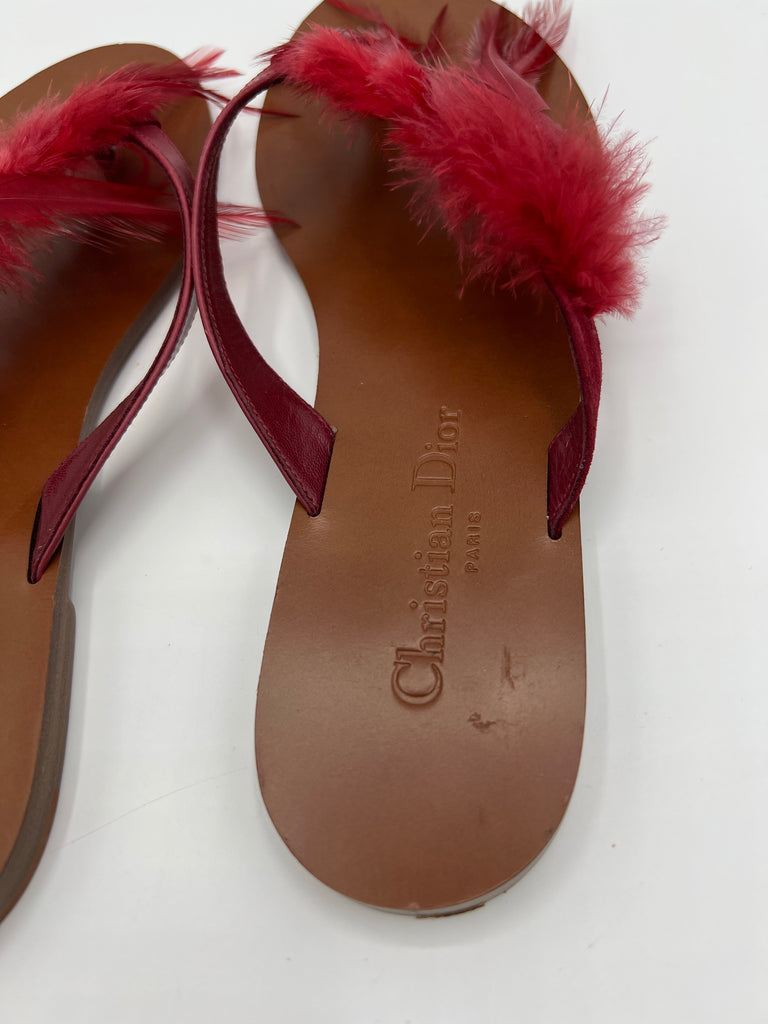 Dior Ethnie Scarlet Feather Accent Thong Sandal size 38