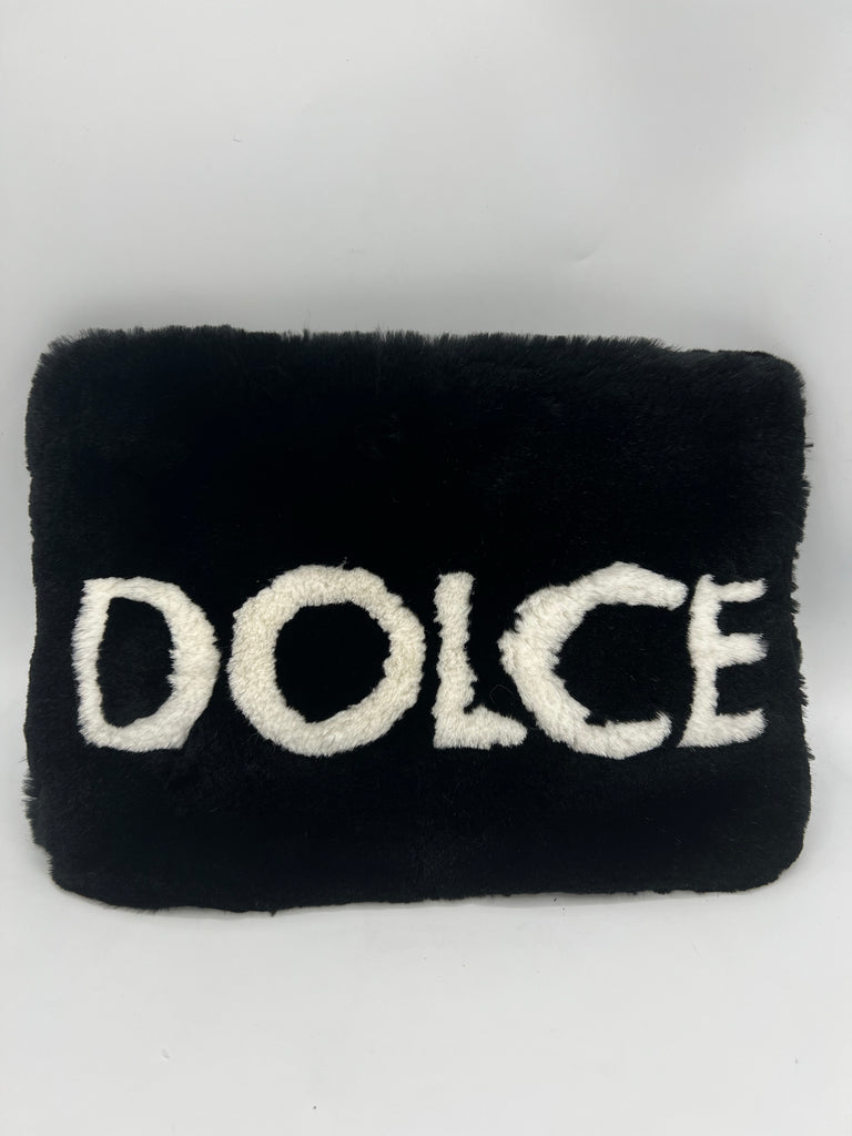 Dolce & Gabbana Cleo Clutch Fur Pouch With White Logo