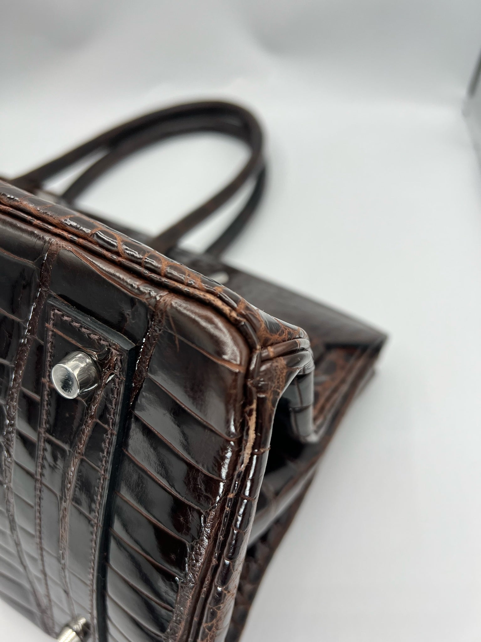 Hermès Shiny Porosus Crocodile Birkin 40 - Brown Handle Bags