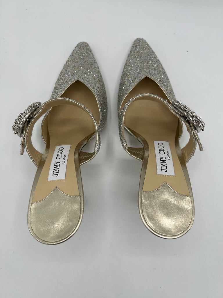 Jimmy Choo Marta 90 Silver glitter mules size 38