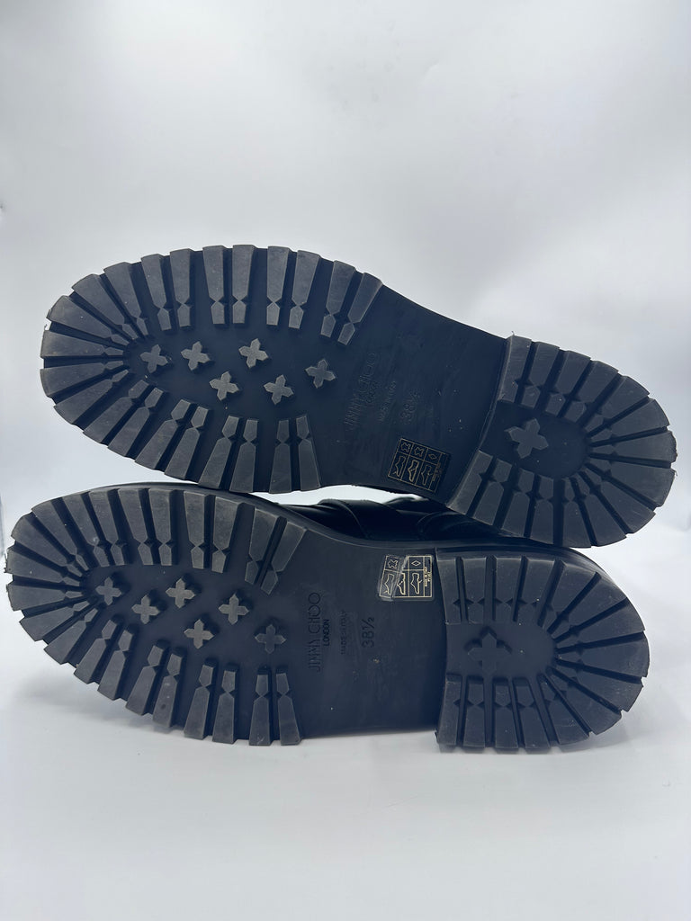 Jimmy Choo Cora Flat Ankle Boots Black Crystal Accents 38.5EU