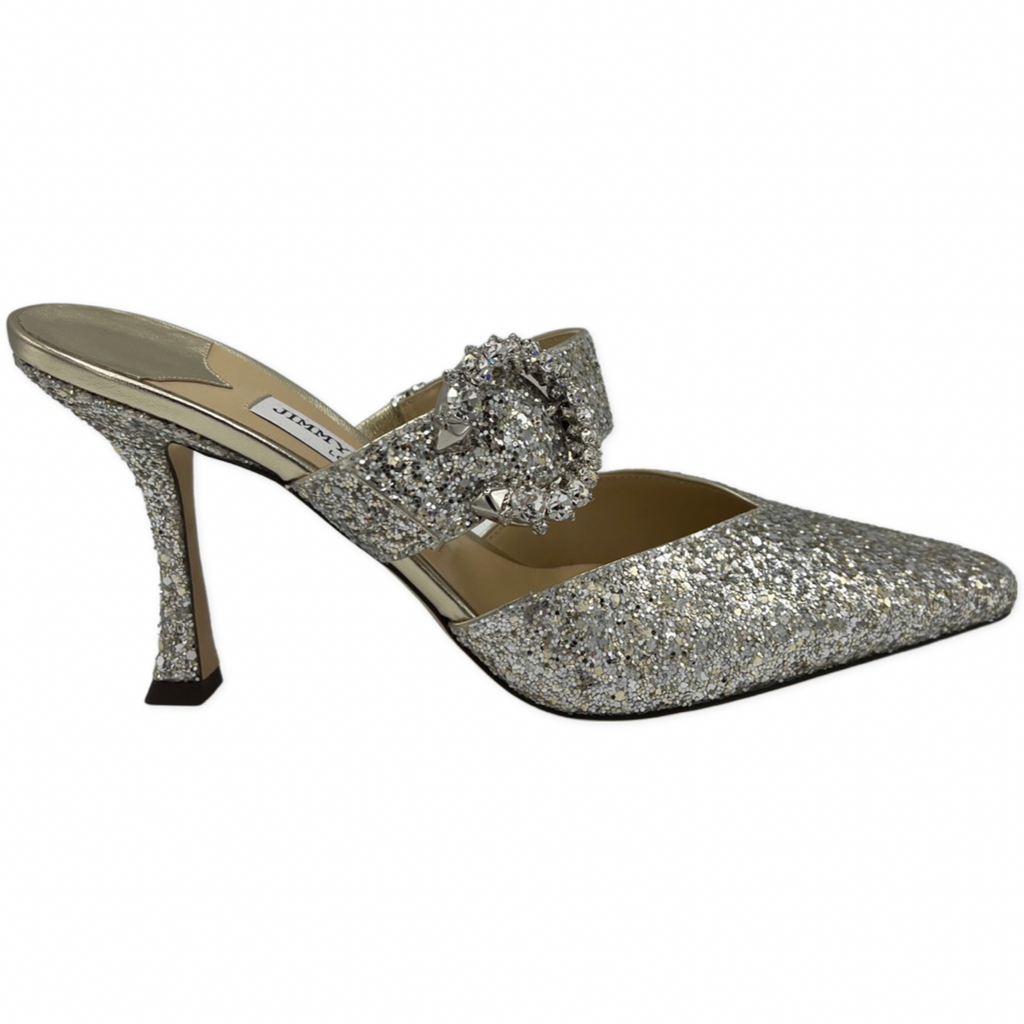 Jimmy Choo Marta 90 Silver glitter mules size 38