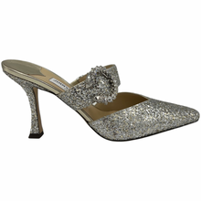 Load image into Gallery viewer, Jimmy Choo Marta 90 Silver glitter mules size 38