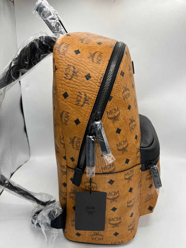 MCM Stark Backpack in Visetos Cognac & Black Nappa Leather 33 cm/13 inch