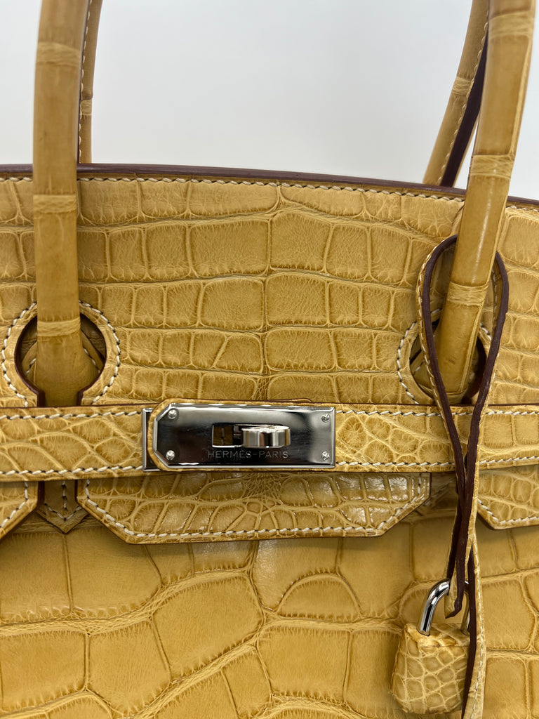 Hermes Mais Yellow Matte Aligator Crocodile Leather Birkin 35 Tote Bag