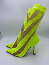 Load image into Gallery viewer, Jimmy Choo x Mugler Sock mesh paneled Ankle Boots Neon Yellow/ Nude Size 37EU