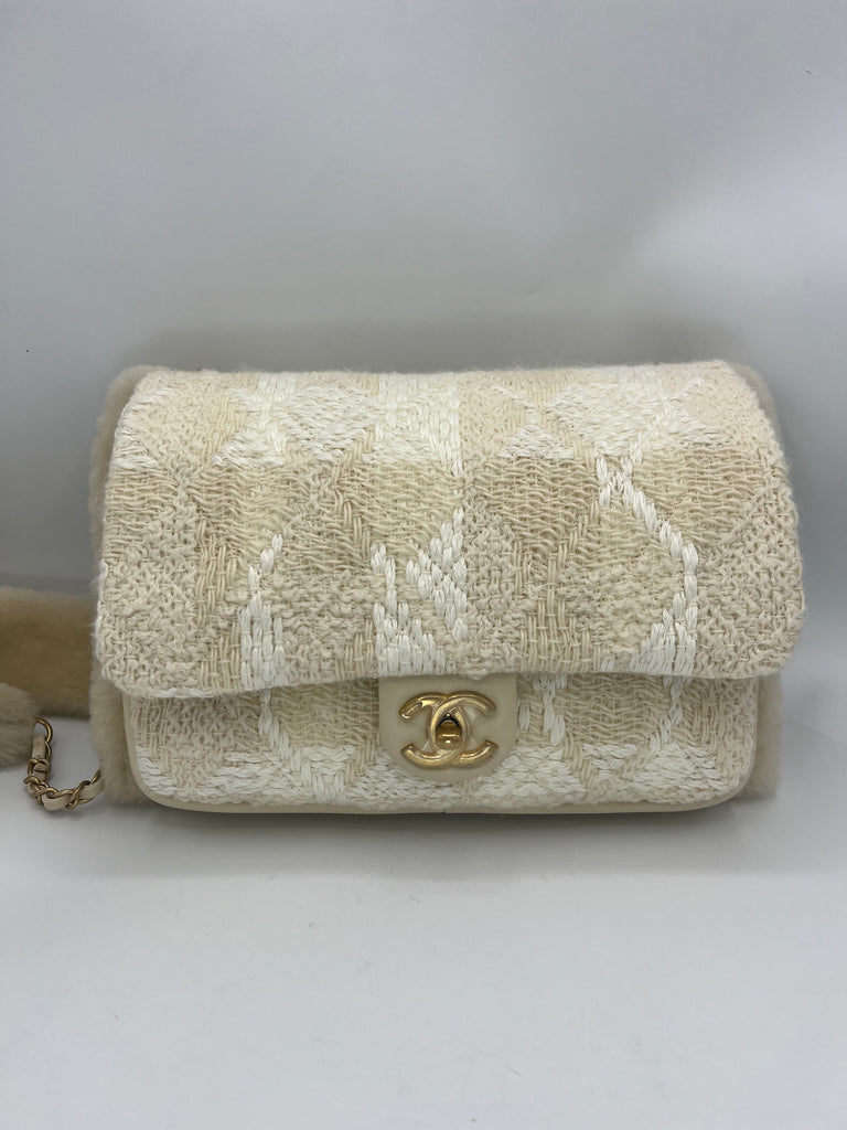 Chanel Shearling Lined Tweed and Lambskin Muff Flap Bag