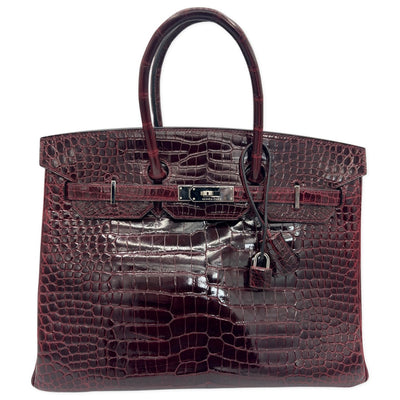 Hermes Shiny Porosus Crocodile Birkin 35 Burgundy PHW