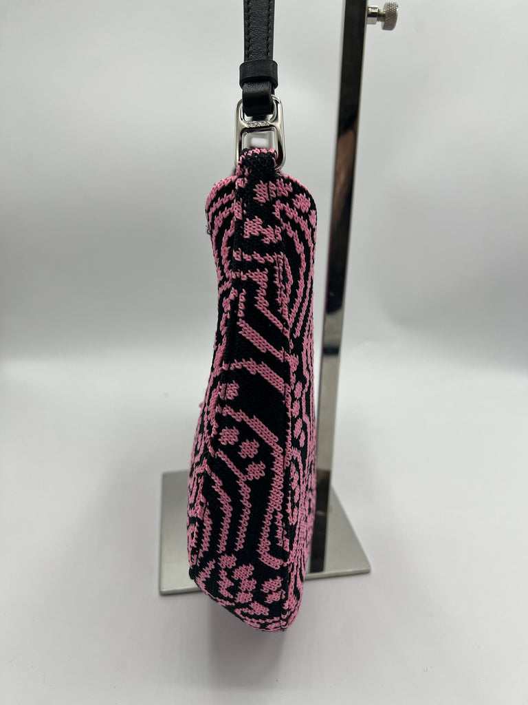 Prada Jacquard Knit and Leather Cleo Shoulder Bag Pink/Black