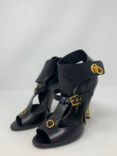 Load image into Gallery viewer, Tom Ford Black Buckled Chain Heel Cutout Sandal 37