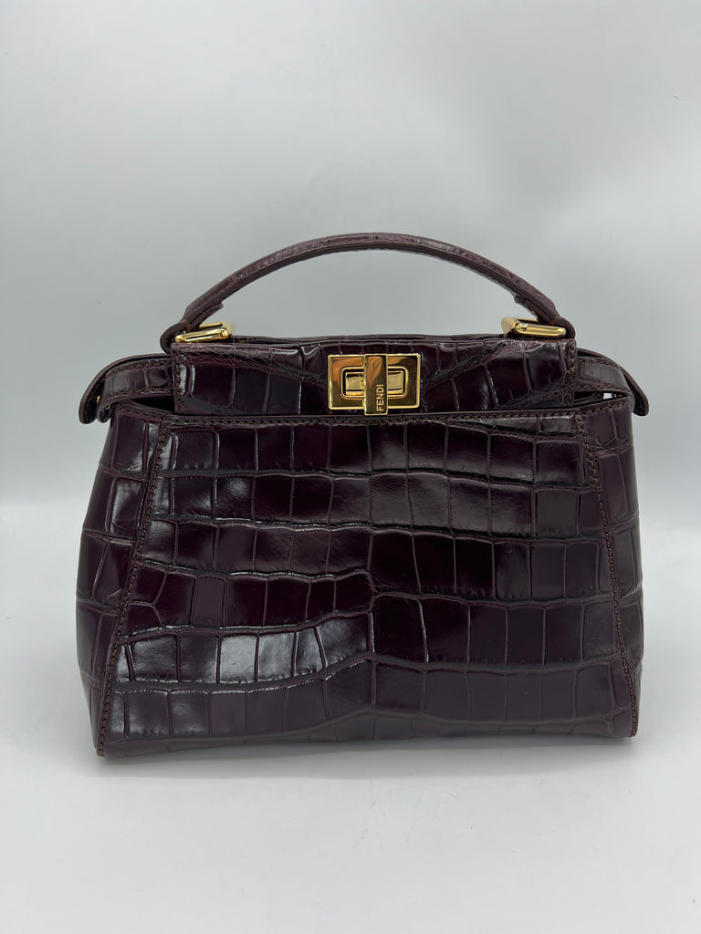 Fendi Mini Peekaboo Crocodile Dark Purple/Burgundy