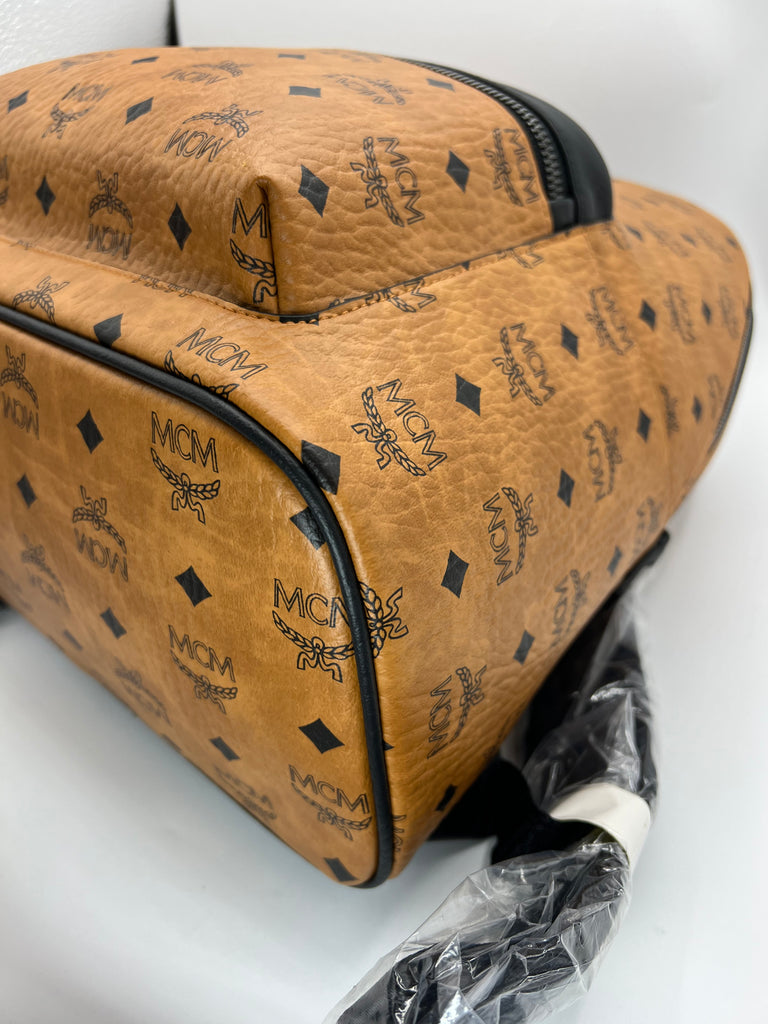 MCM Stark Backpack in Visetos Cognac & Black Nappa Leather 33 cm/13 inch