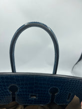 Load image into Gallery viewer, Hermes Shiny Porosus Crocodile Birkin 35 Bleu Roi PHW