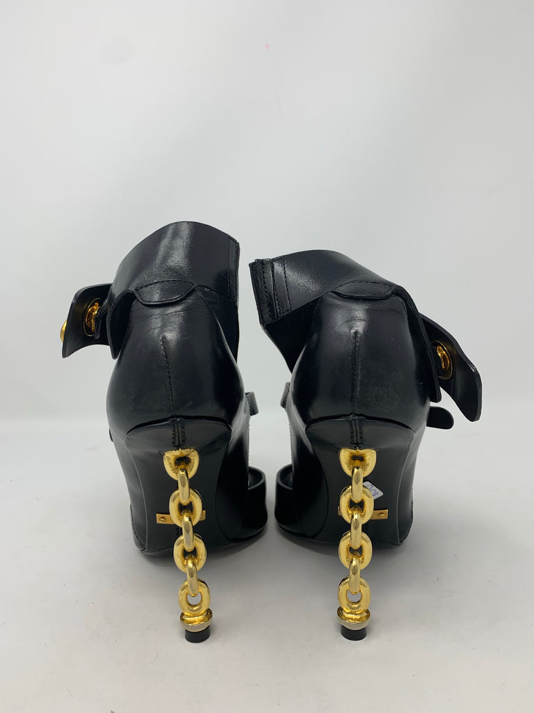 Tom Ford Black Buckled Chain Heel Cutout Sandal 37