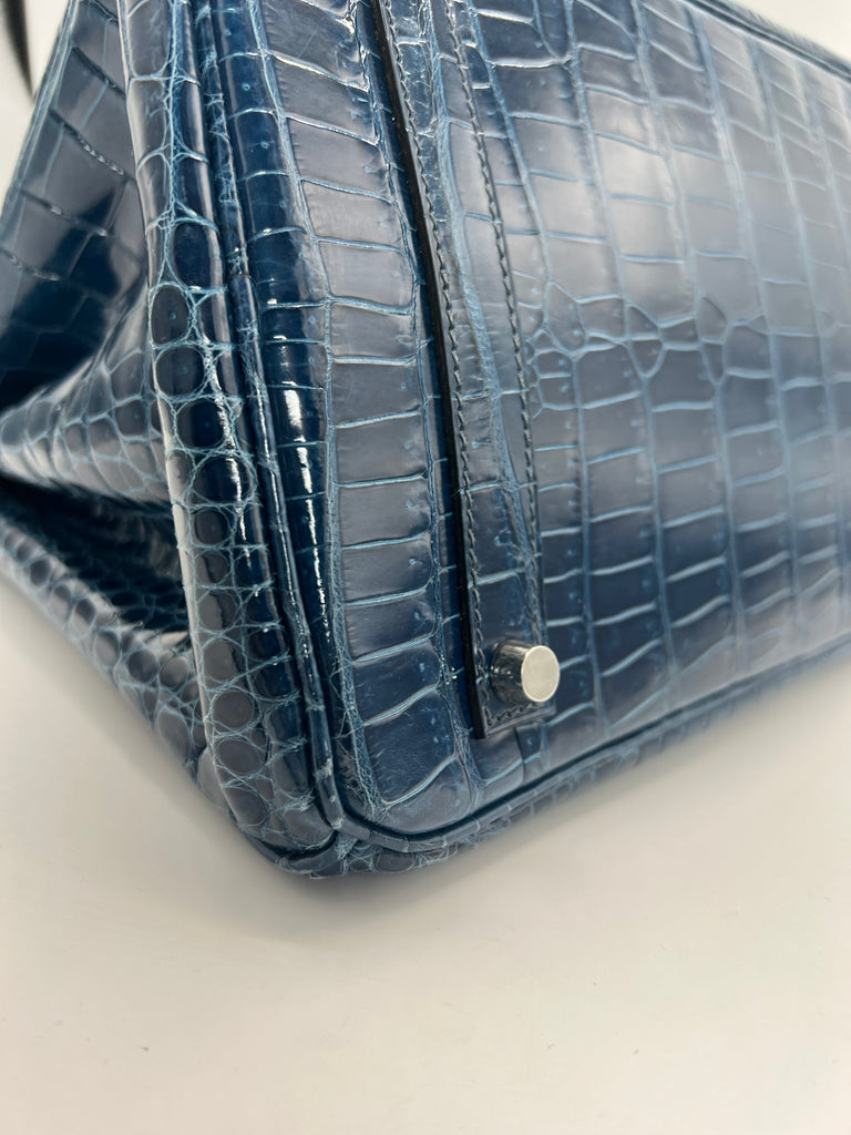 Hermes Shiny Porosus Crocodile Birkin 35 Bleu Roi PHW