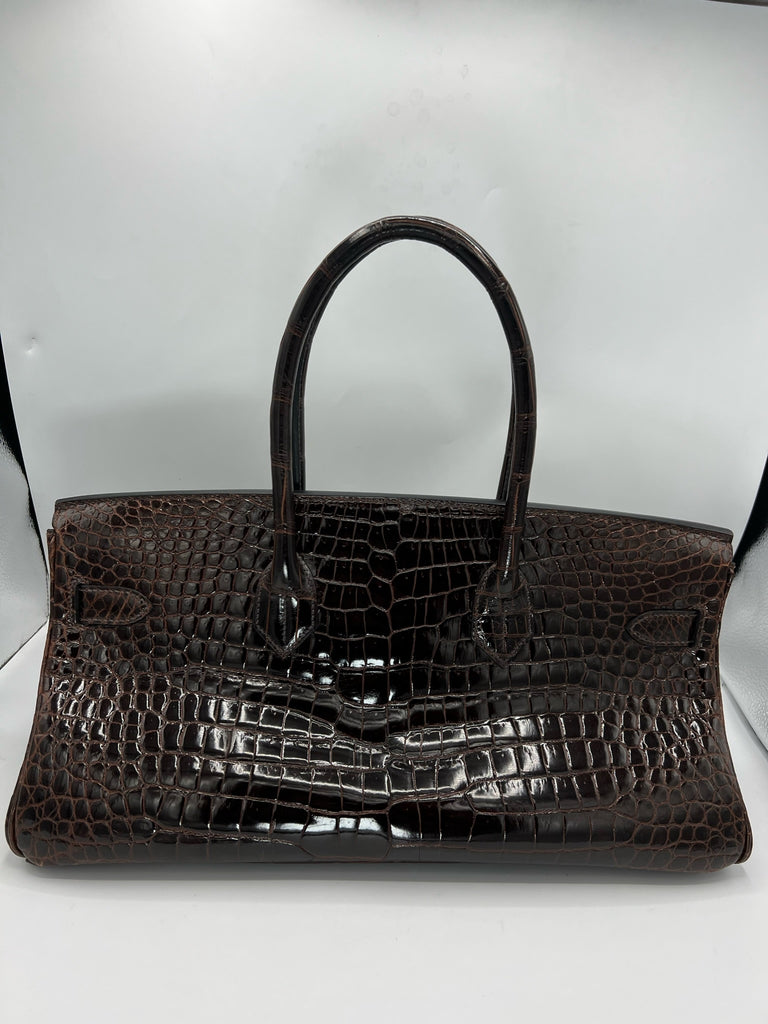 Hermes Shiny Porosus Crocodile JPG Shoulder Birkin 42 Chocolate PHW