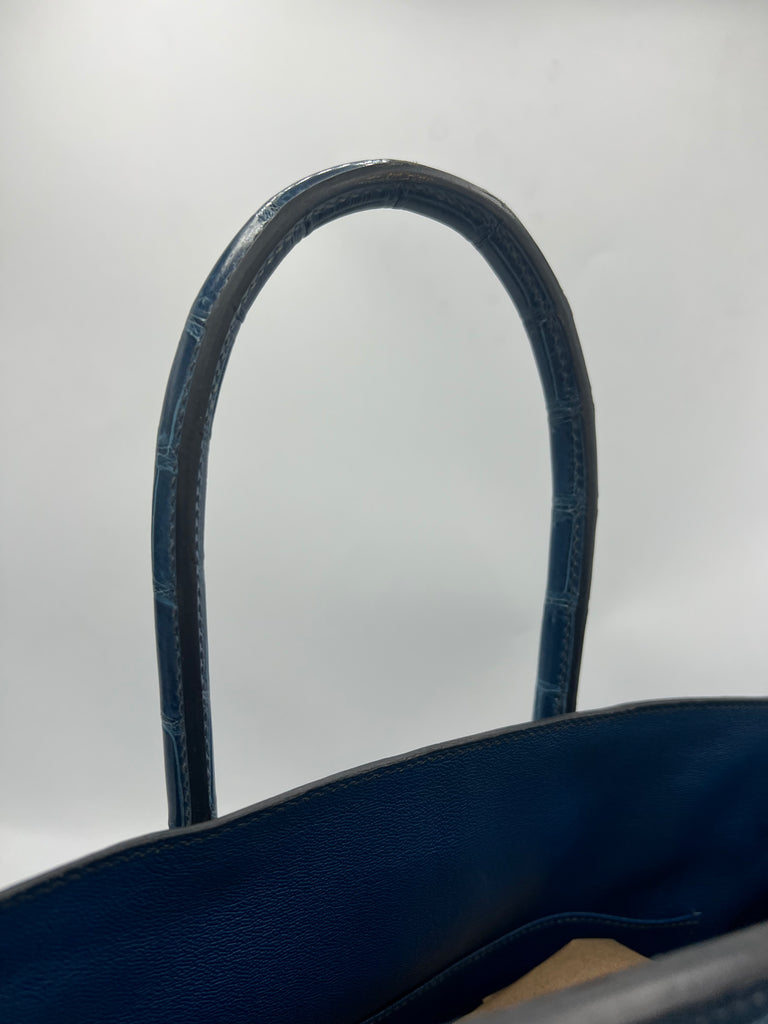 Hermes Shiny Porosus Crocodile Birkin 35 Bleu Roi PHW
