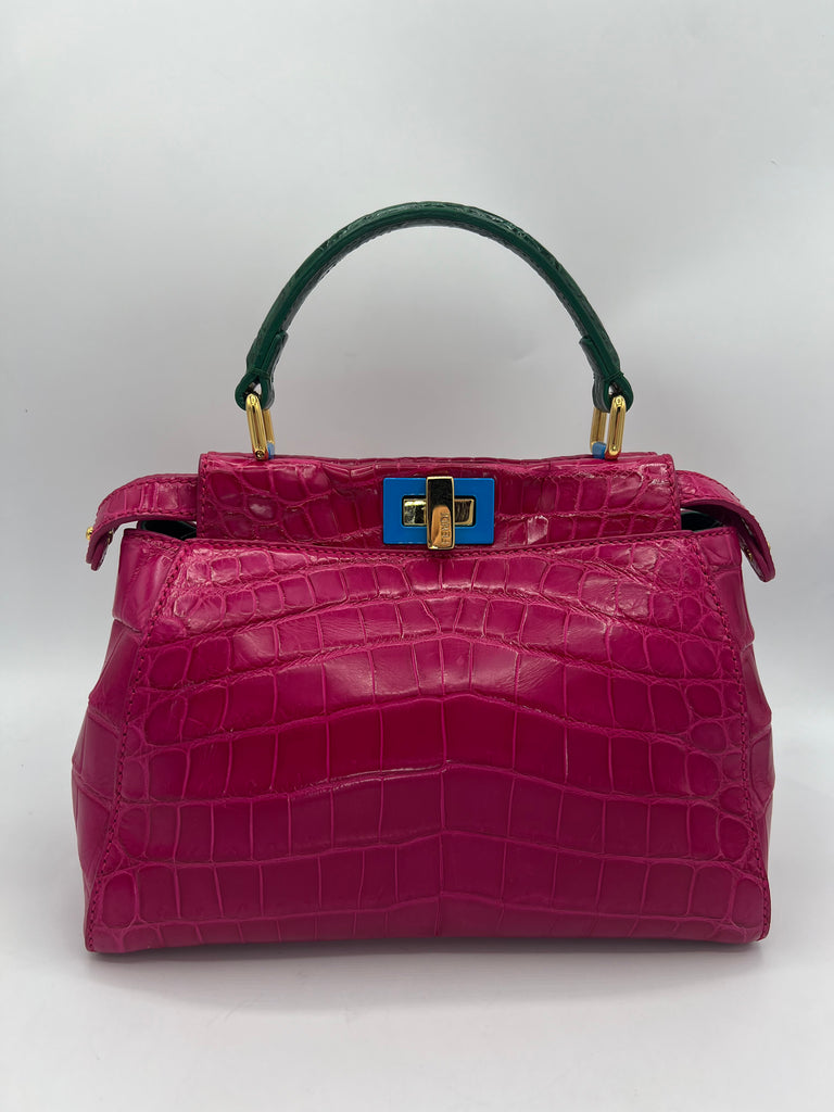 Fendi Mini Peekaboo Special Edition Tri Color Crocodile Skin Pink/Green/Blue