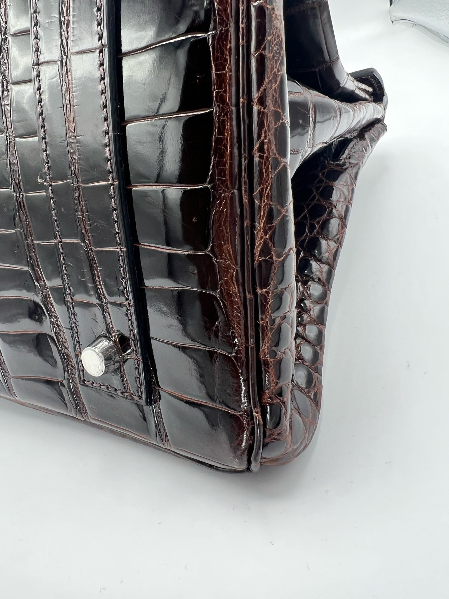 Hermes Shiny Porosus Crocodile JPG Shoulder Birkin 42 Chocolate