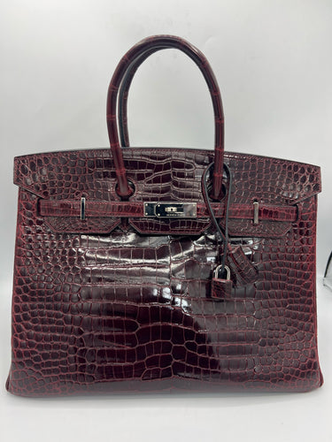 Hermes Shiny Porosus Crocodile Birkin 35 Burgundy PHW