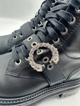 Load image into Gallery viewer, Jimmy Choo Cora Flat Ankle Boots Black Crystal Accents 38.5EU