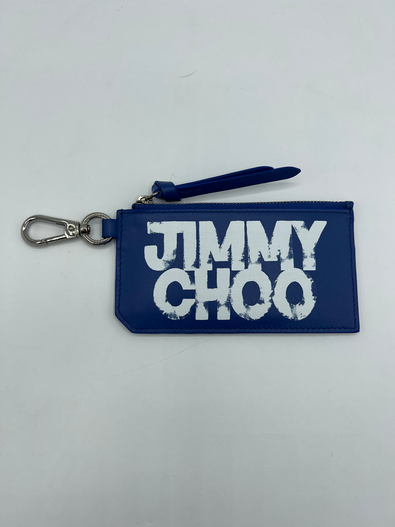 Jimmy Choo/ Eric Haze Graffiti Logo Lise Card Holder with Key clip Blue