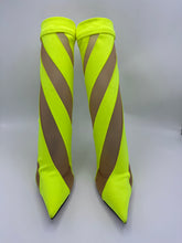 Load image into Gallery viewer, Jimmy Choo x Mugler Sock mesh paneled Ankle Boots Neon Yellow/ Nude Size 37EU