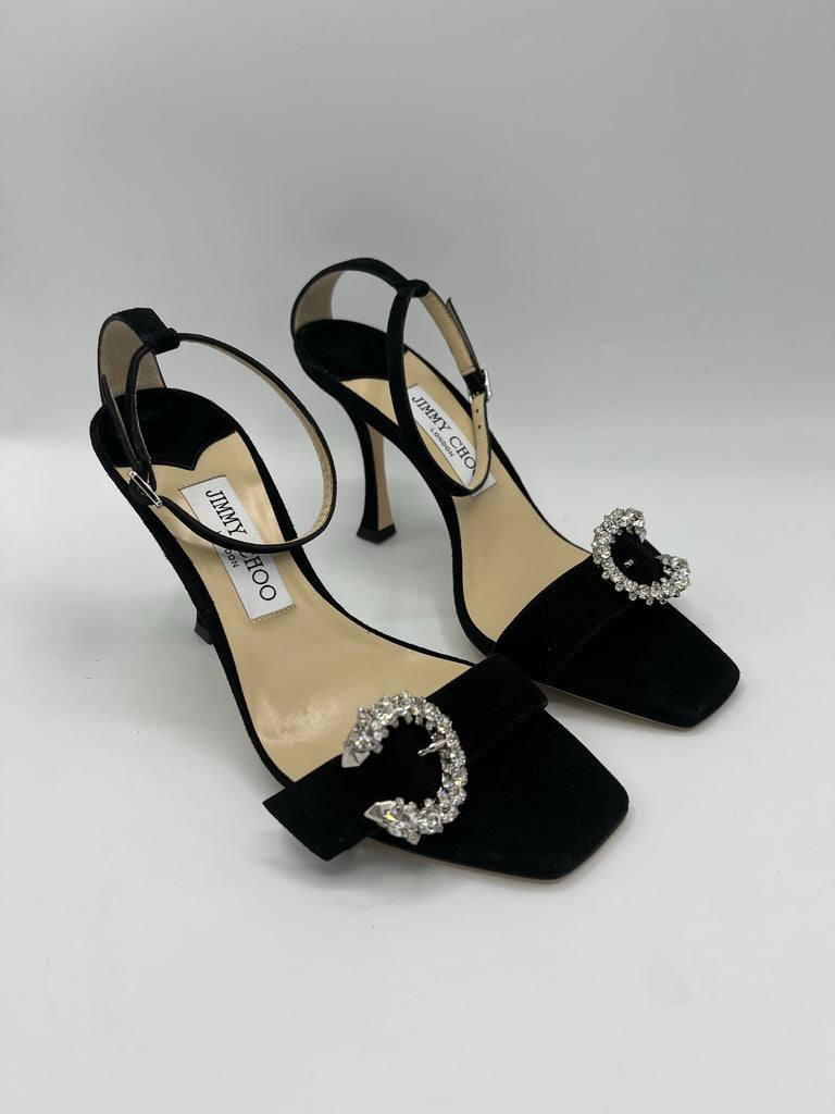 Jimmy Choo MARSAI 90 black suede with crystal buckle size 38