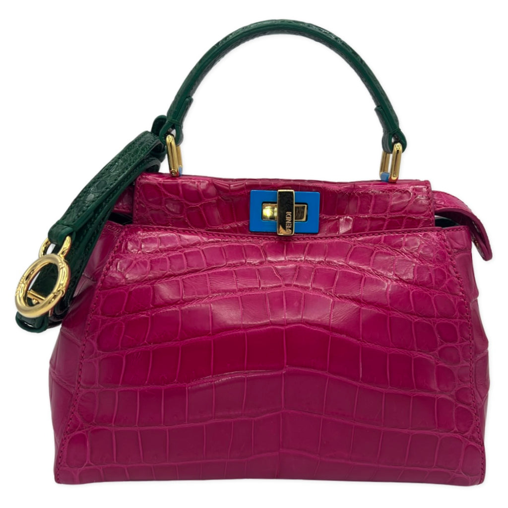 Fendi Mini Peekaboo Special Edition Tri Color Crocodile Skin Pink/Green/Blue