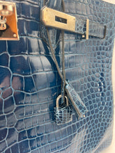 Load image into Gallery viewer, Hermes Shiny Porosus Crocodile Birkin 35 Bleu Roi PHW