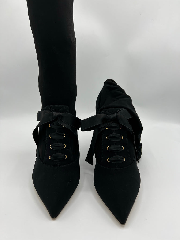 Dolce And Gabbana Black Stretch Lace Up Booties Size 38EU