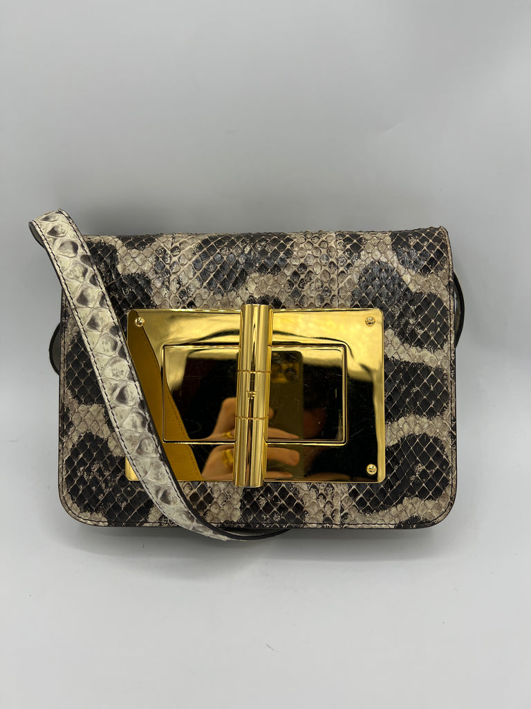 Tom Ford Natalia Snakeskin Medium Shoulder Bag Natural