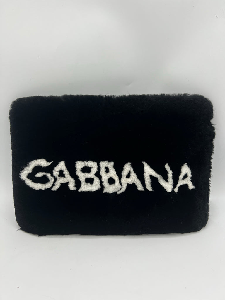 Dolce & Gabbana Cleo Clutch Fur Pouch With White Logo