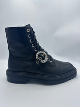 Load image into Gallery viewer, Jimmy Choo Cora Flat Ankle Boots Black Crystal Accents 38.5EU