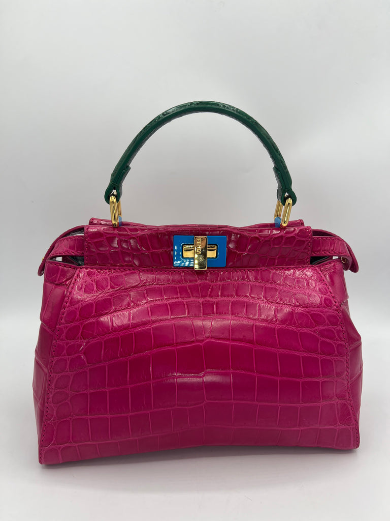 hørbar Skrøbelig Begrænse Fendi Mini Peekaboo Special Edition Tri Color Crocodile Skin Pink/Gree –  Sacdelux