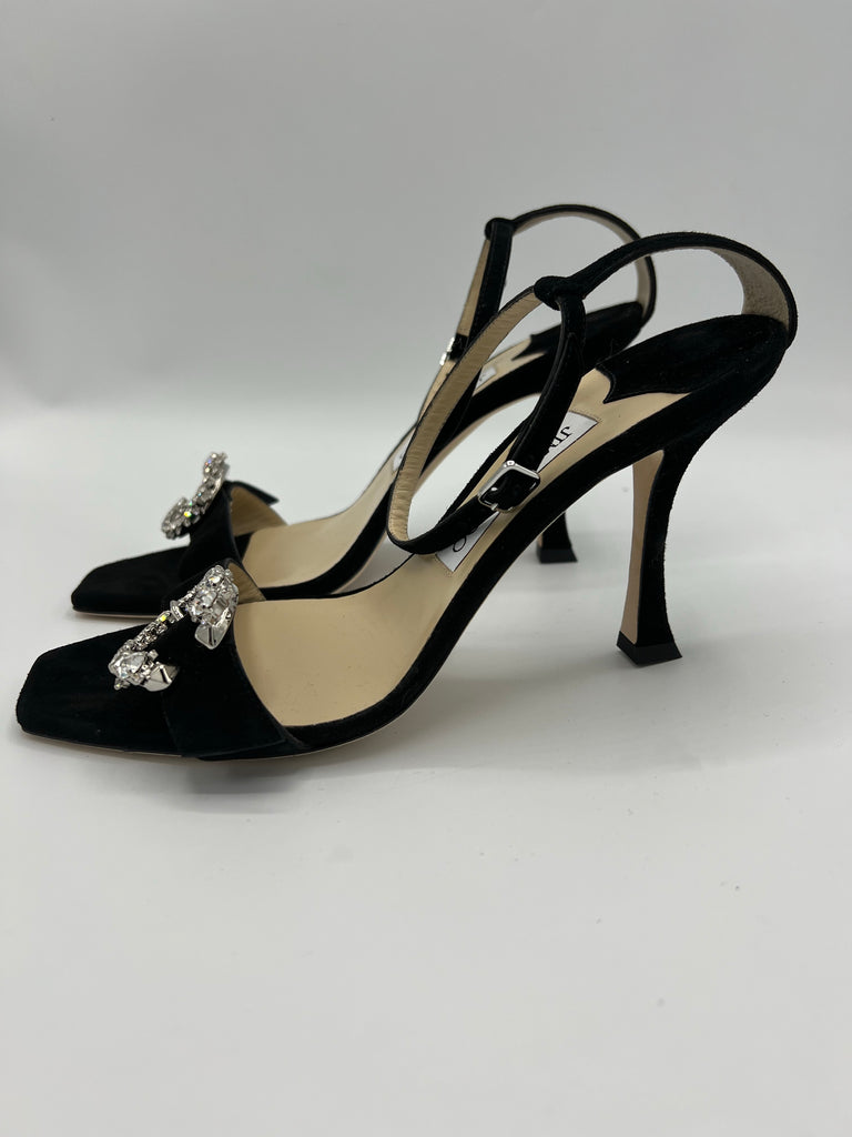 Jimmy Choo MARSAI 90 black suede with crystal buckle size 38