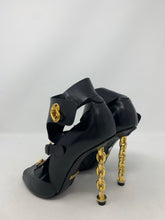 Load image into Gallery viewer, Tom Ford Black Buckled Chain Heel Cutout Sandal 37