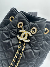 Load image into Gallery viewer, Chanel Nylon Quilted Bucket Shoulder/ Crossbody Sling Bag With Crystal Accents Black